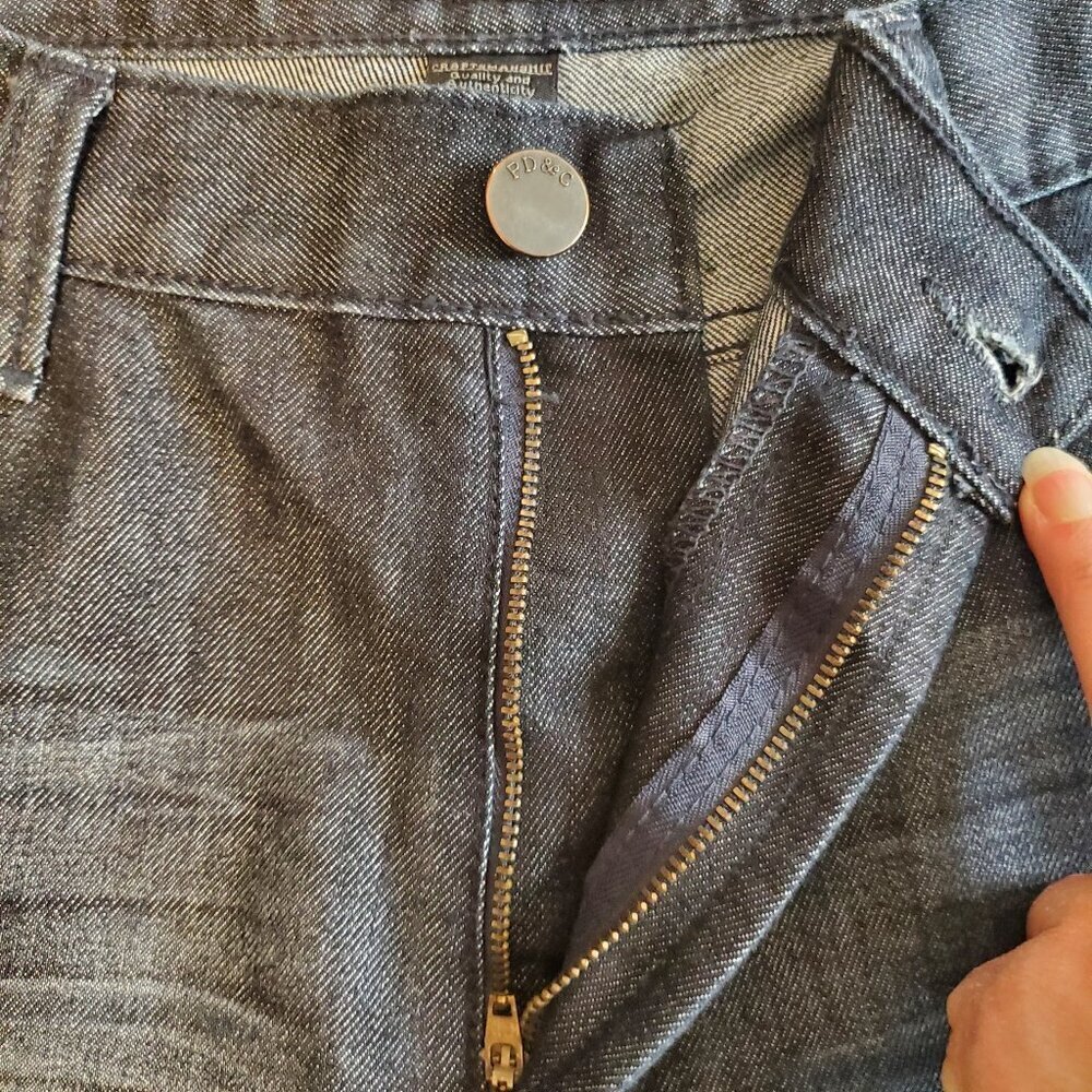 PD&C Mens Distressed Blue Jeans Slim Straight Dark Wash 5-Pocket - Picture 4 of 11